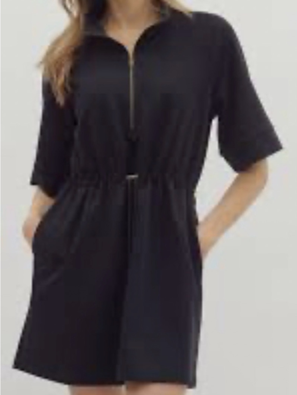 EUC Entro Black Short Sleeve half Zip-Front Dress
